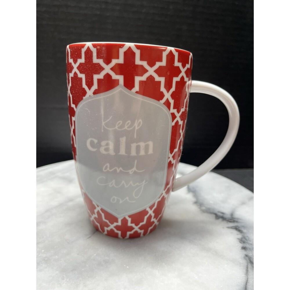 Sandra Magsamen Keep Calm and Carry ON Tall Red Geometric Latte Coffee Tea Mug